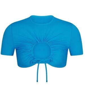 SKIMS Recycled Swim Ruched T-Shirt Bikini Top 4X Blue Turquoise Crop 26–28